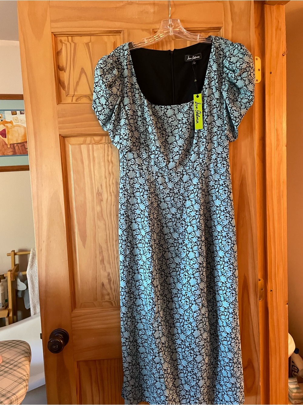 Sam Edelman Black Floral on Light Blue Square-Neck Midi Dress